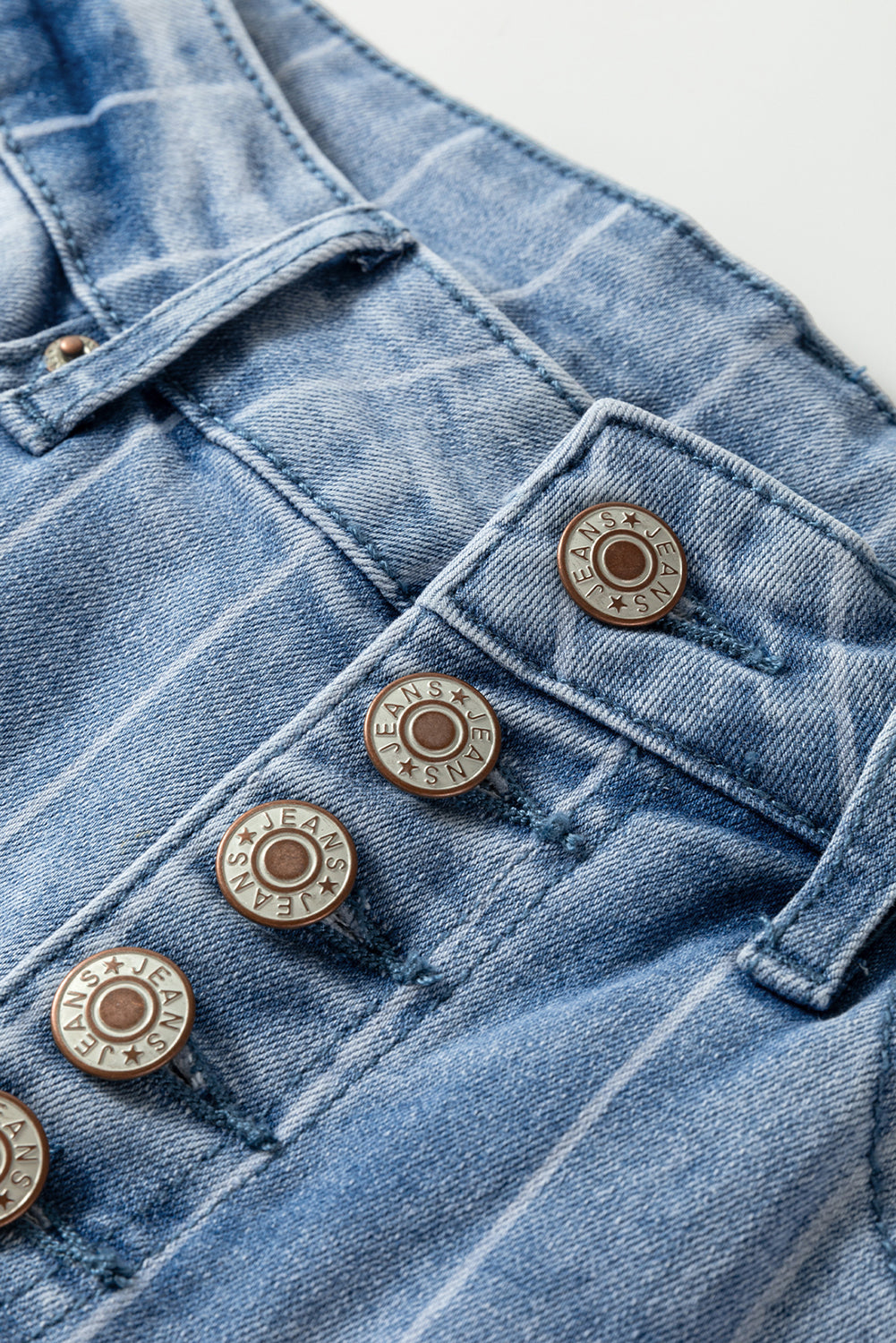 Beau Blue Button Front Pinstripe Wide Leg Jeans