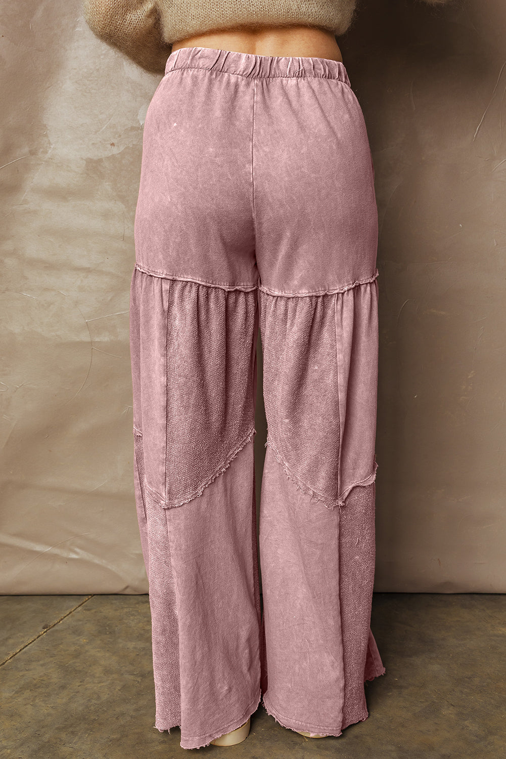 Mauve Mineral Wash Tiered Wide Leg Drawstring Pants