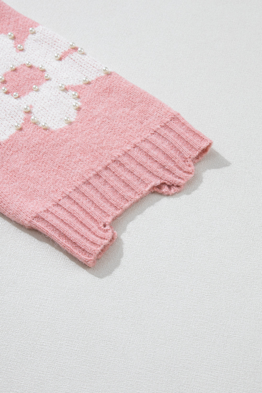 Pink Pearl Beaded Floral Drop Shoulder Sweater (on hand)