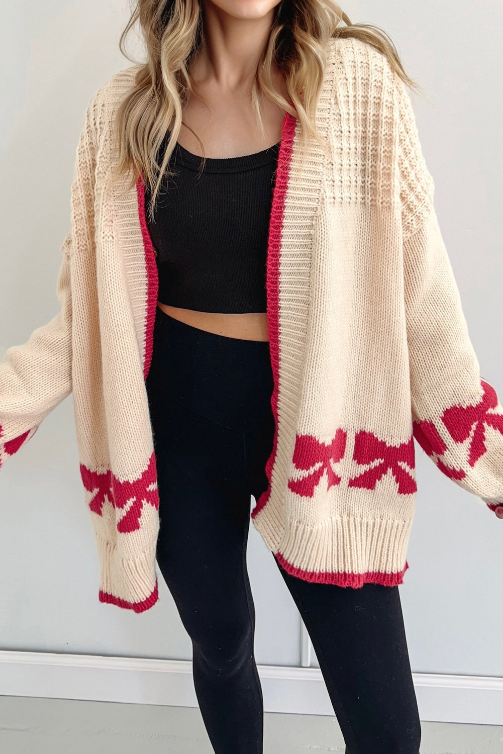 Apricot Bow Knitted Baggy Cardigan