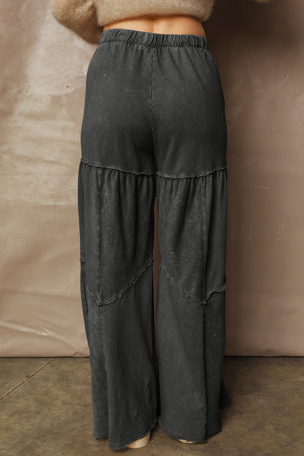 Mauve Mineral Wash Tiered Wide Leg Drawstring Pants