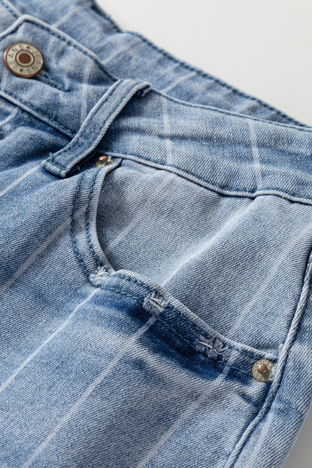 Beau Blue Button Front Pinstripe Wide Leg Jeans