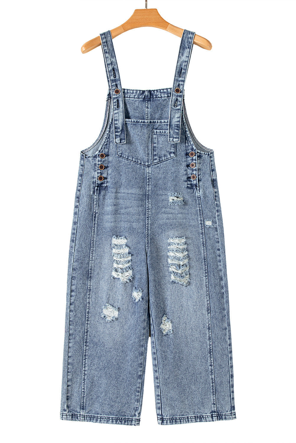 Distressed Wide Leg Denim Overall