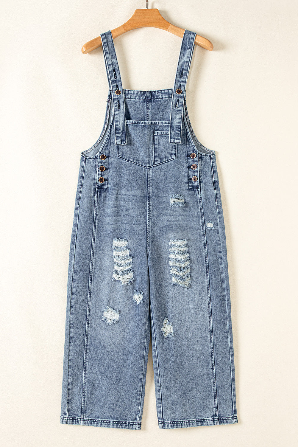 Distressed Wide Leg Denim Overall