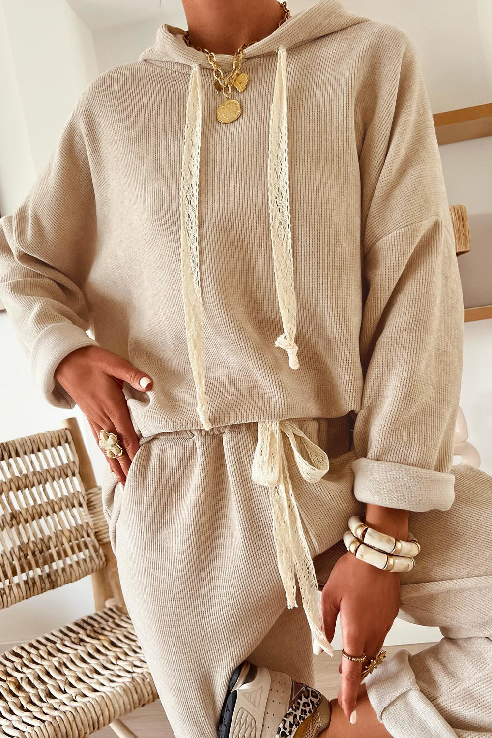 Jet Stream Lace Drawstring Corduroy Set