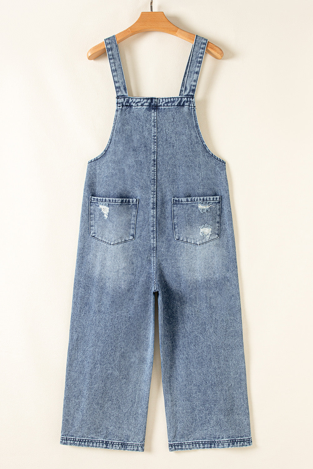 Distressed Wide Leg Denim Overall