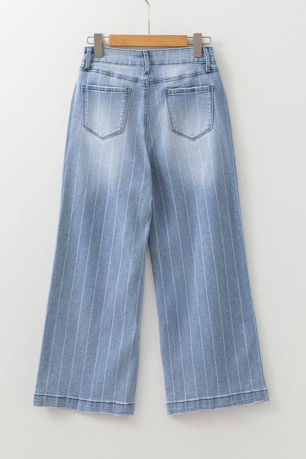 Beau Blue Button Front Pinstripe Wide Leg Jeans