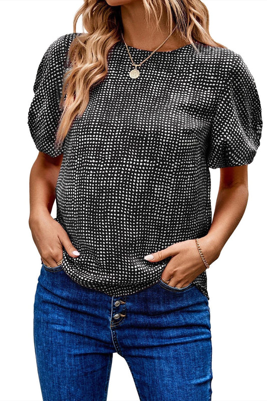 FINAL SALE—Black Cheetah Puffed Sleeve Blouse-LOCAL