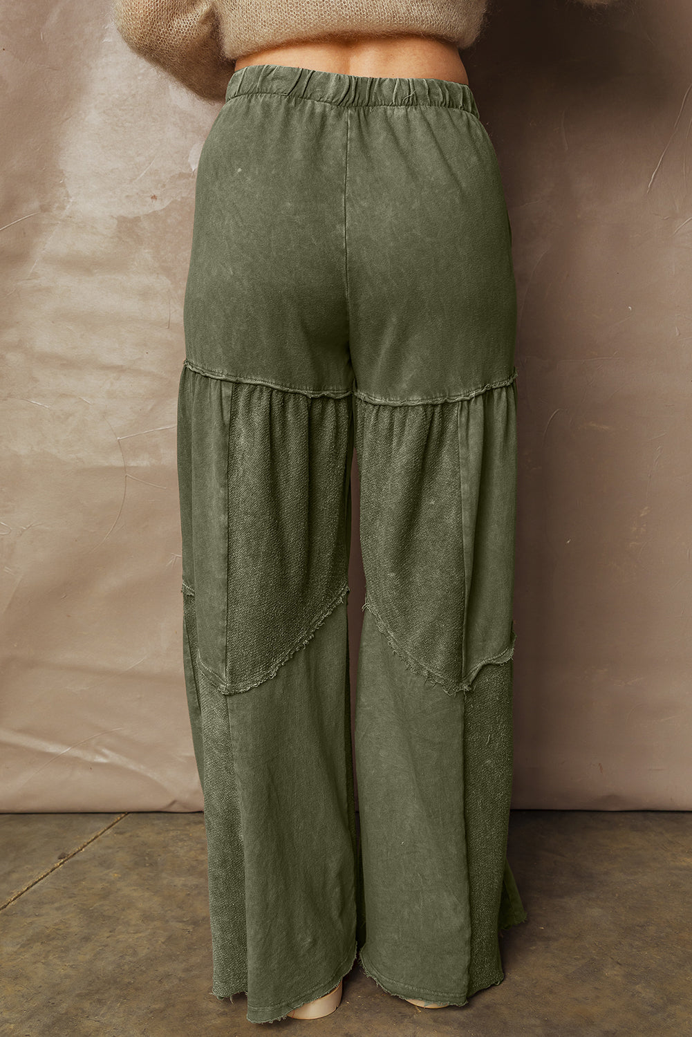 Mauve Mineral Wash Tiered Wide Leg Drawstring Pants