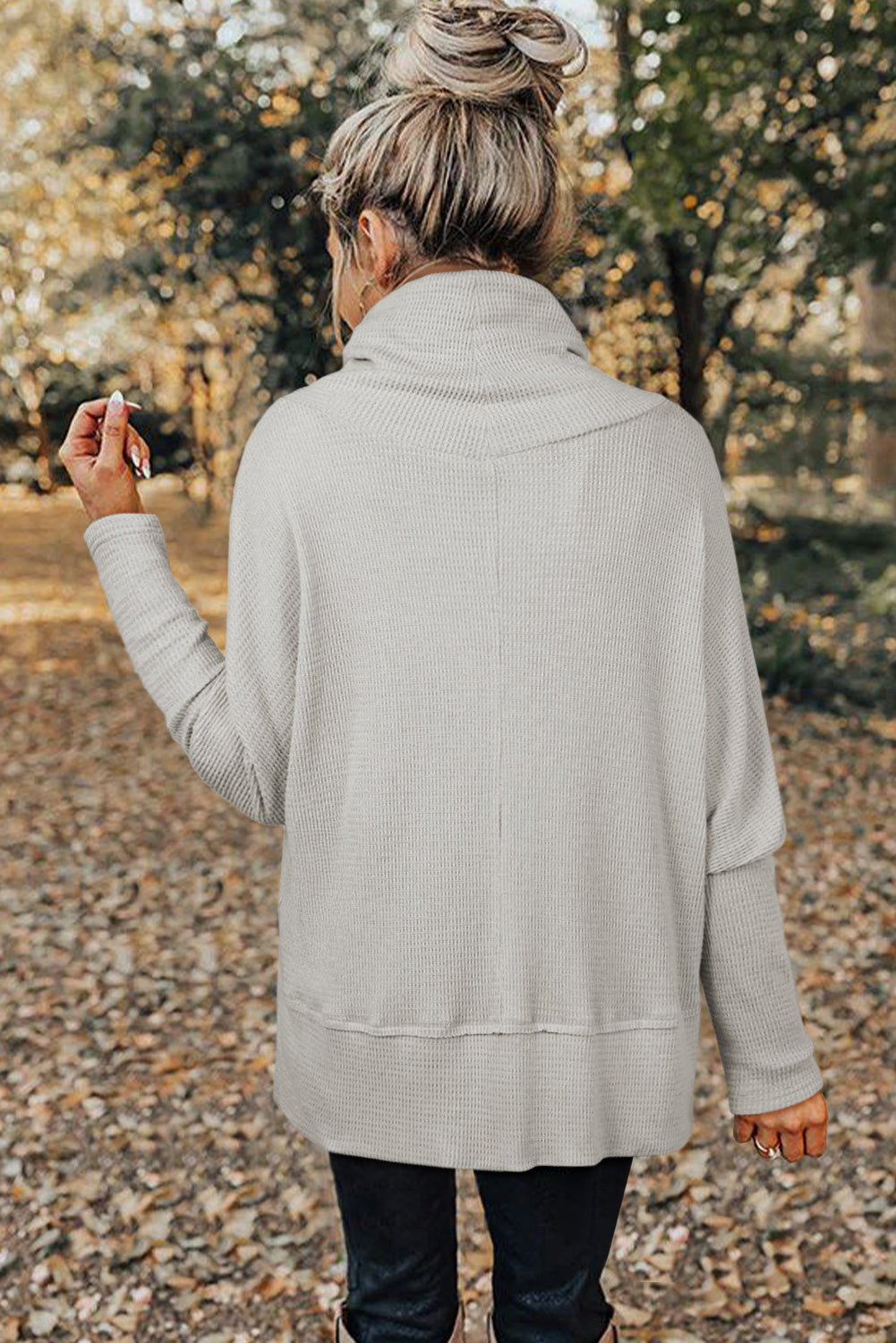 Light Grey Textured Cowl Neck Oversize Top