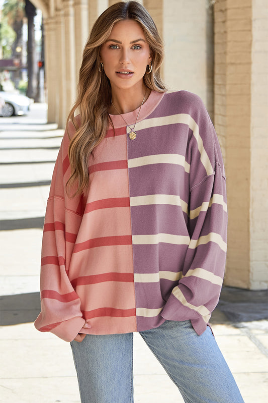 FINAL SALE—Pink Stripe Colorblock Oversized Sweater-LOCAL