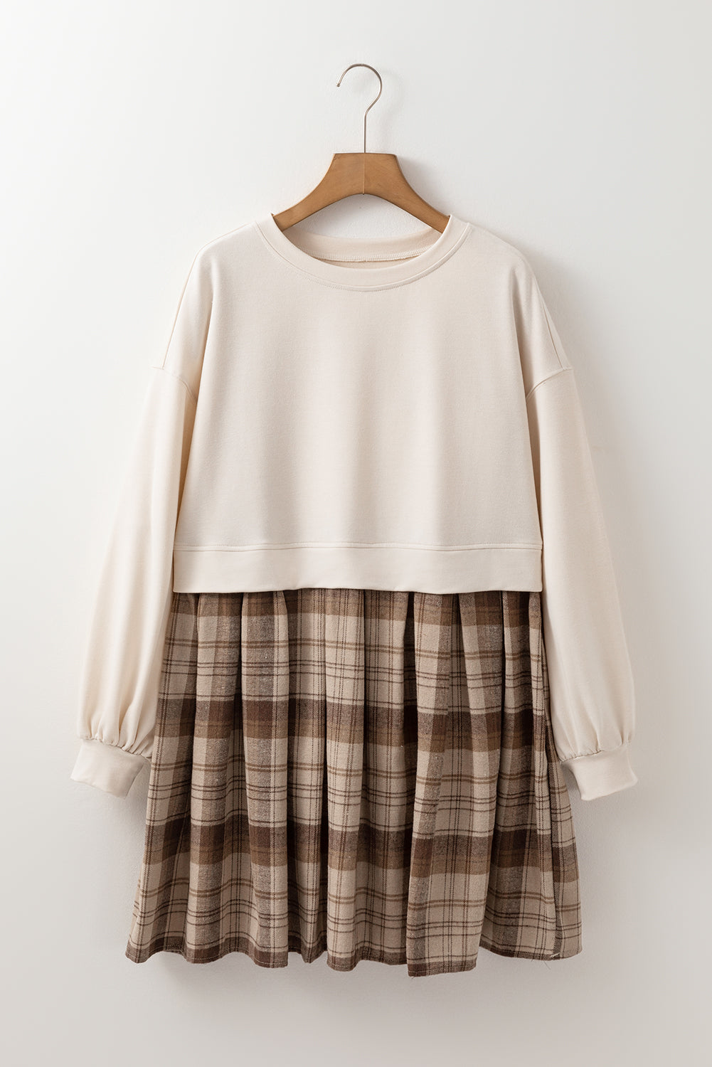 Beige Plaid Sweatshirt Mini Dress (on hand)