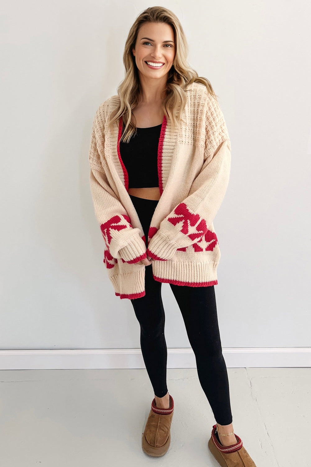 Apricot Bow Knitted Baggy Cardigan