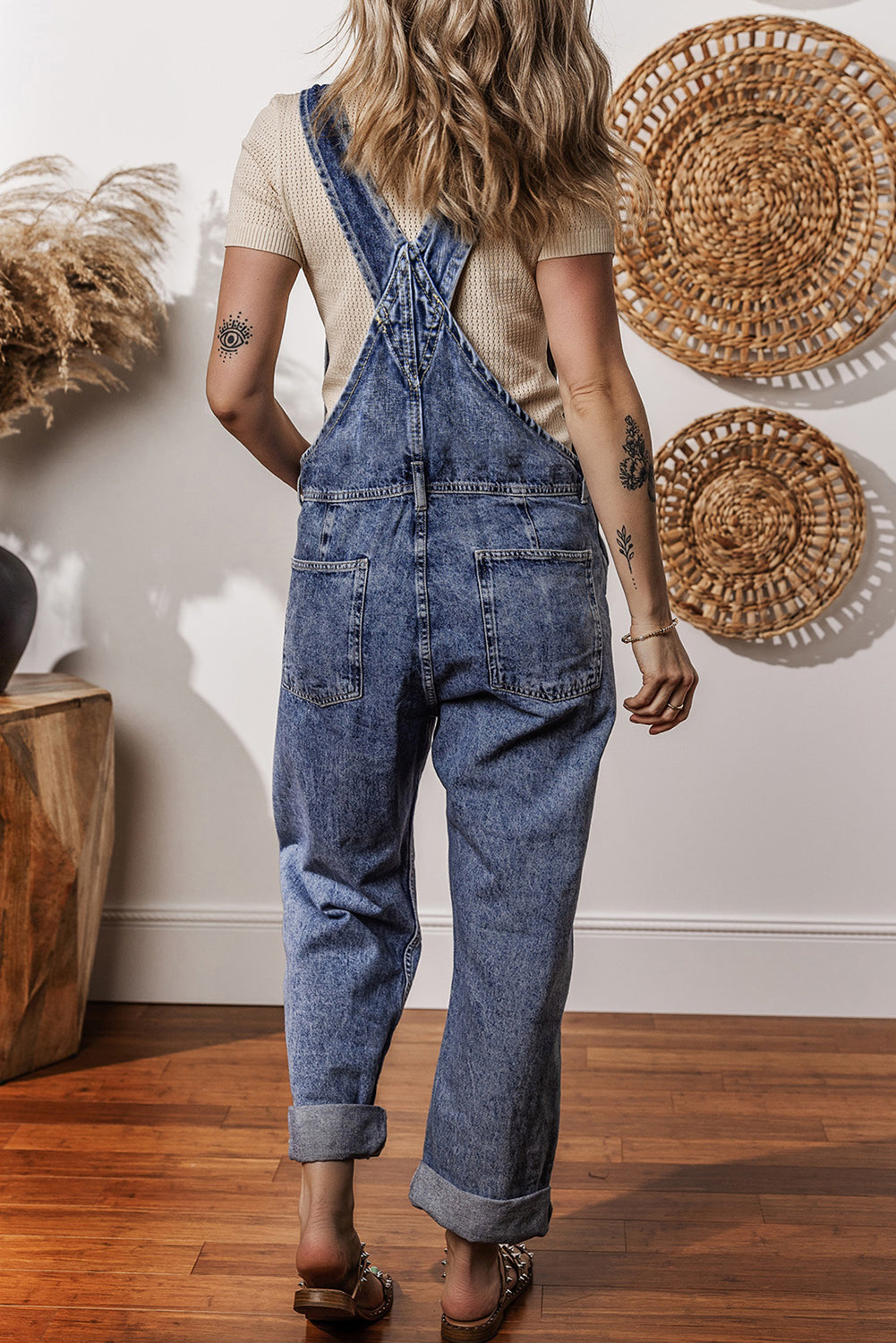 Blue Denim Straight Leg Overalls