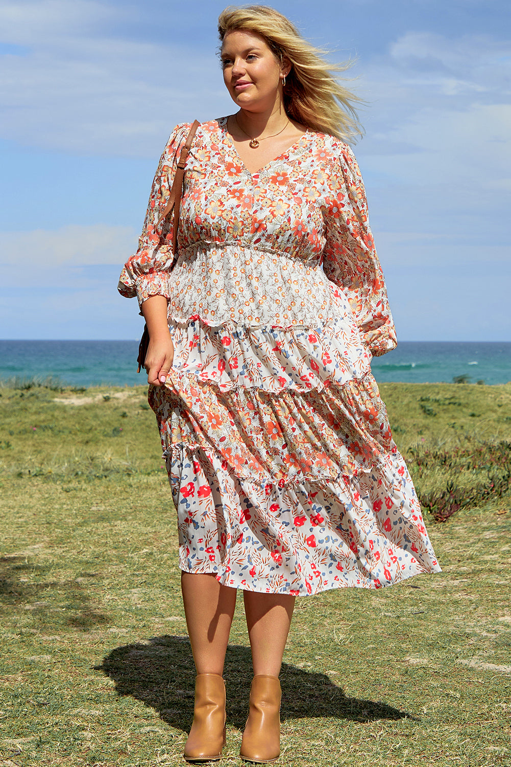 Plus Size Floral Tiered Ruffle Maxi Dress