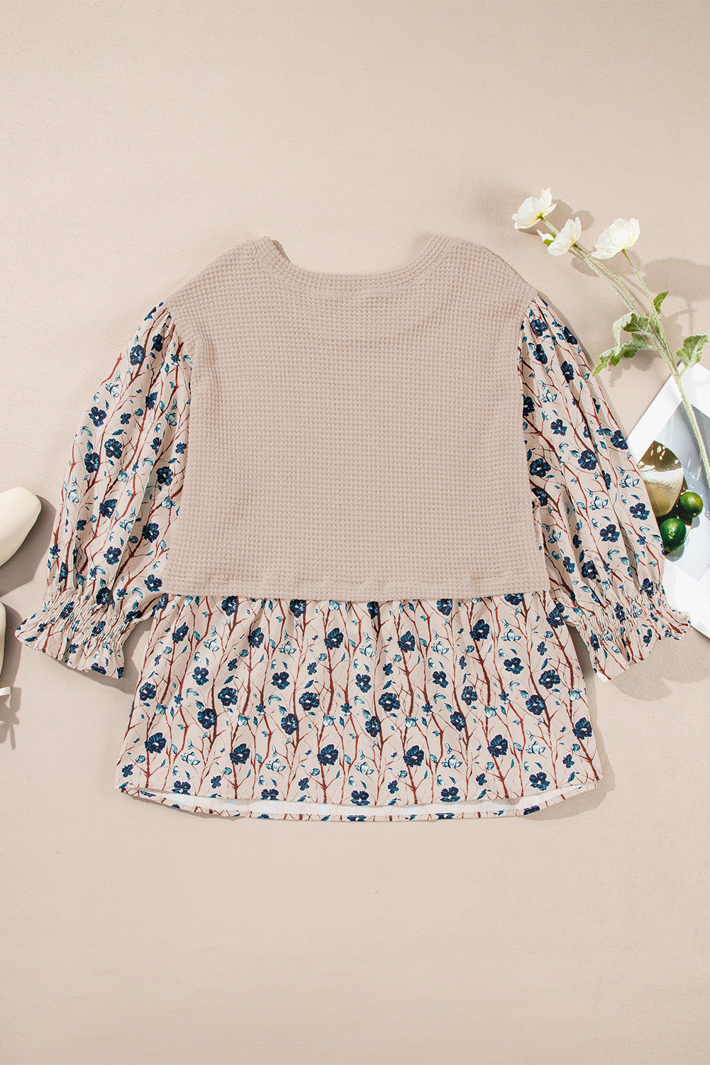 Beige & Floral Layers Plus Size Top