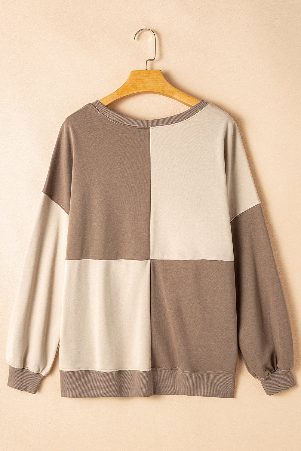 Brown Colorblock Henley Oversize Sweatshirt