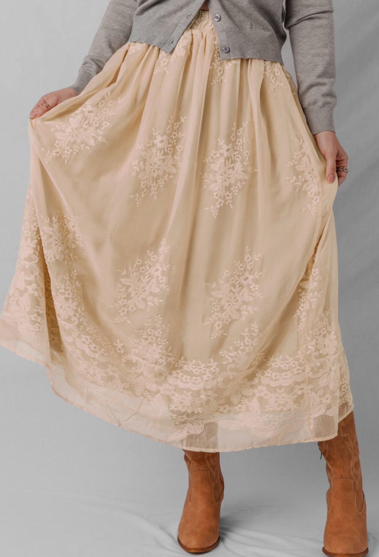 Embroidered Lace Long Flowy Skirt