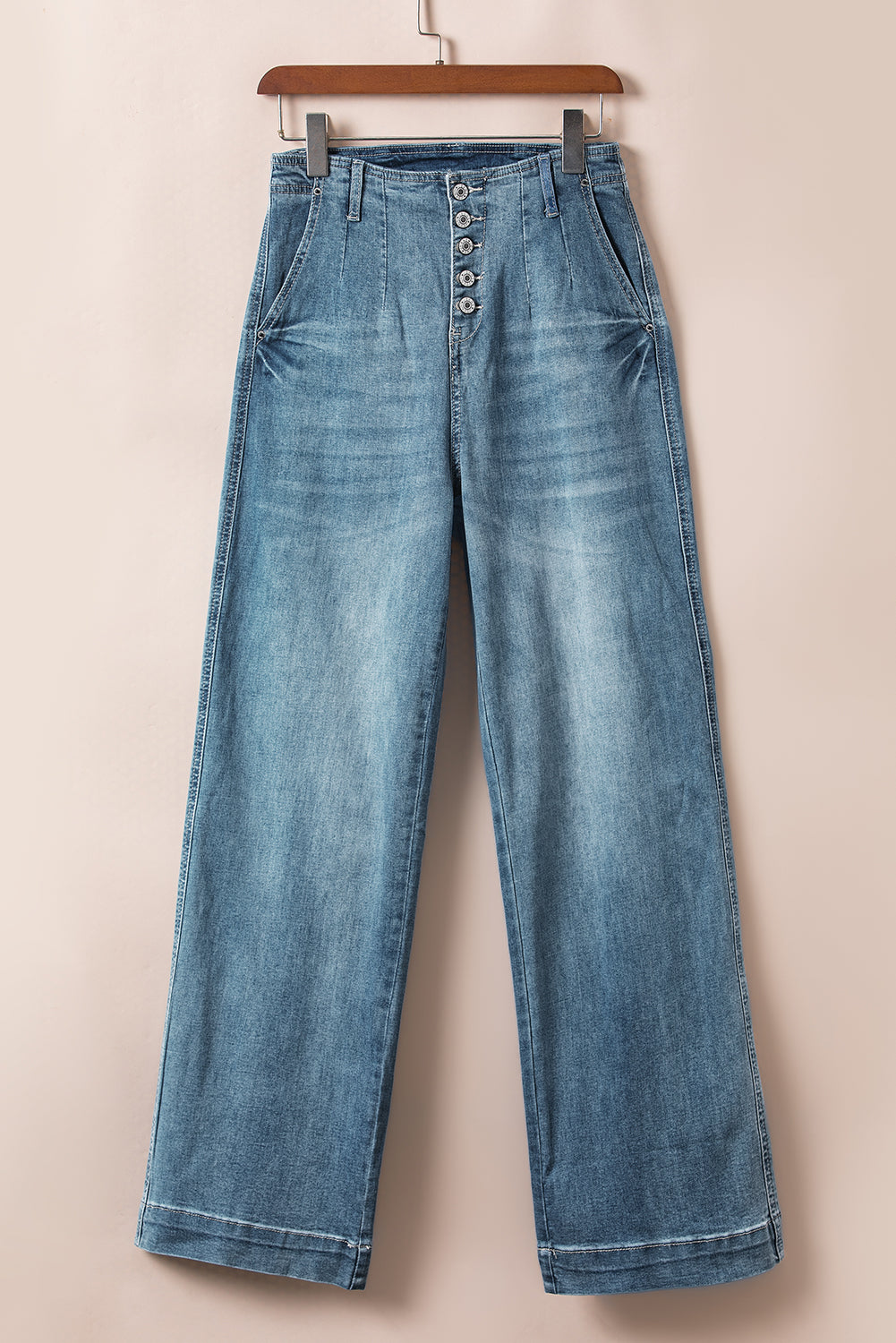 Blue Buttoned Loose Leg Jeans