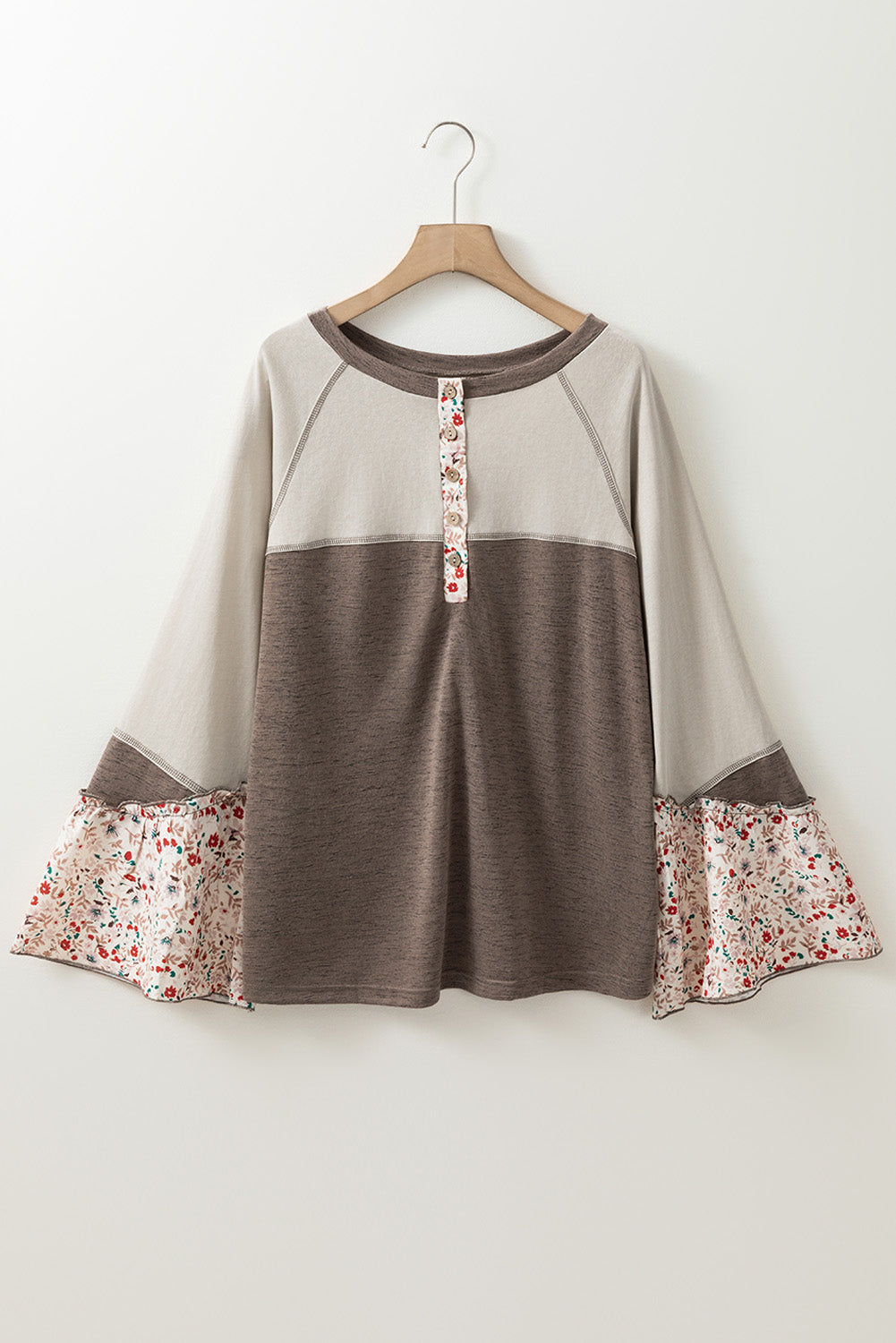 Brown Floral Flared Sleeve Top