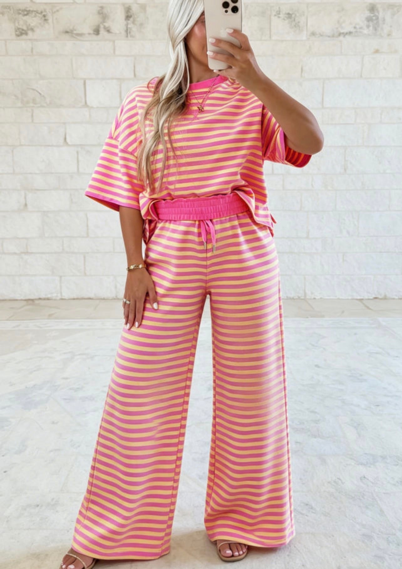 Pink Stripe Colorblock Tee and Pants Set