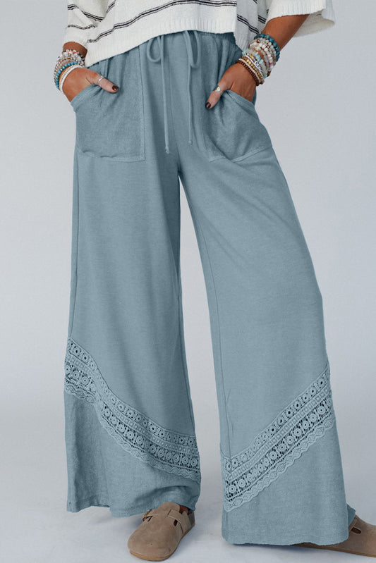 Blue Crochet Lace Wide Leg Pants (on hand)