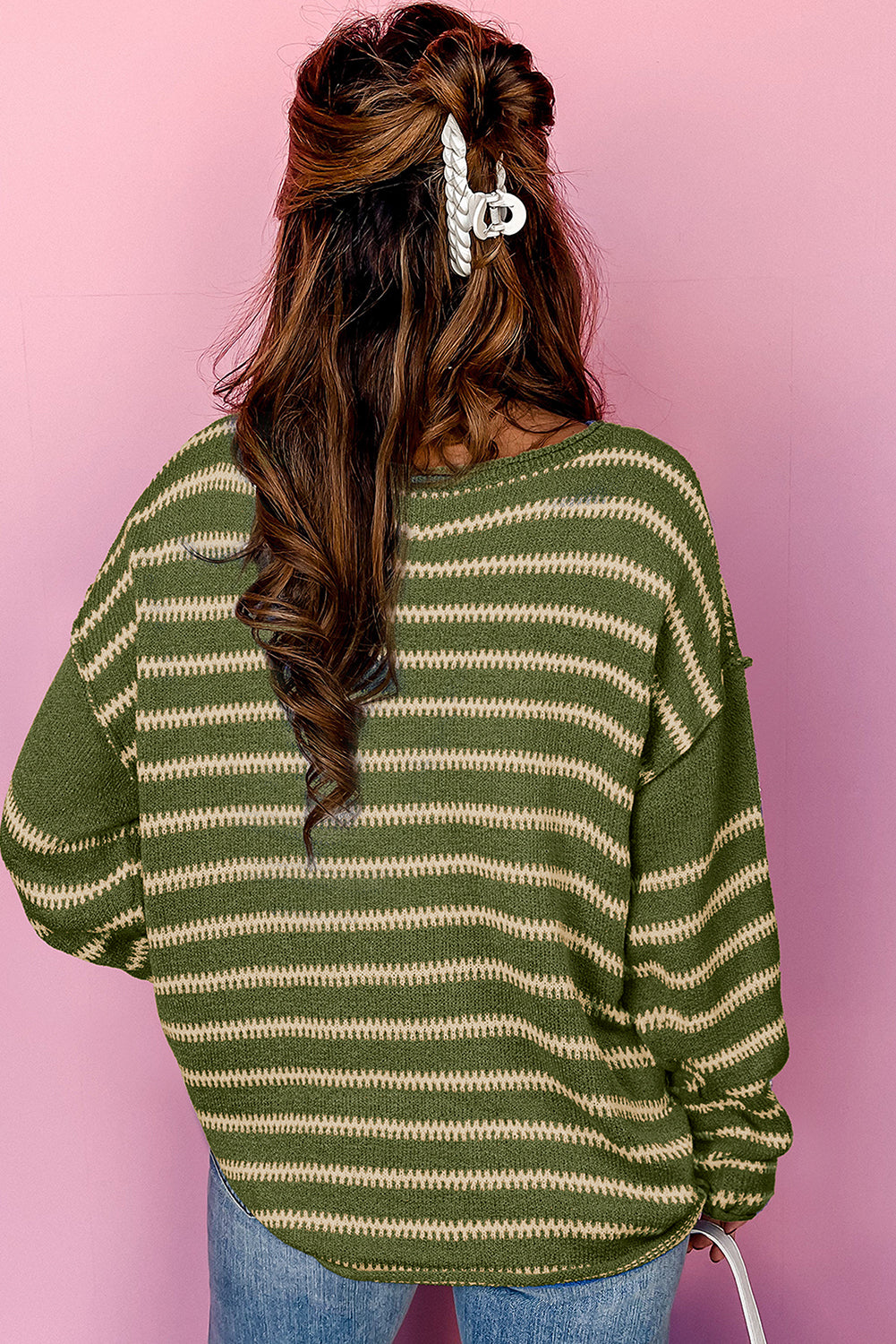 Green Stripe Casual Sweater