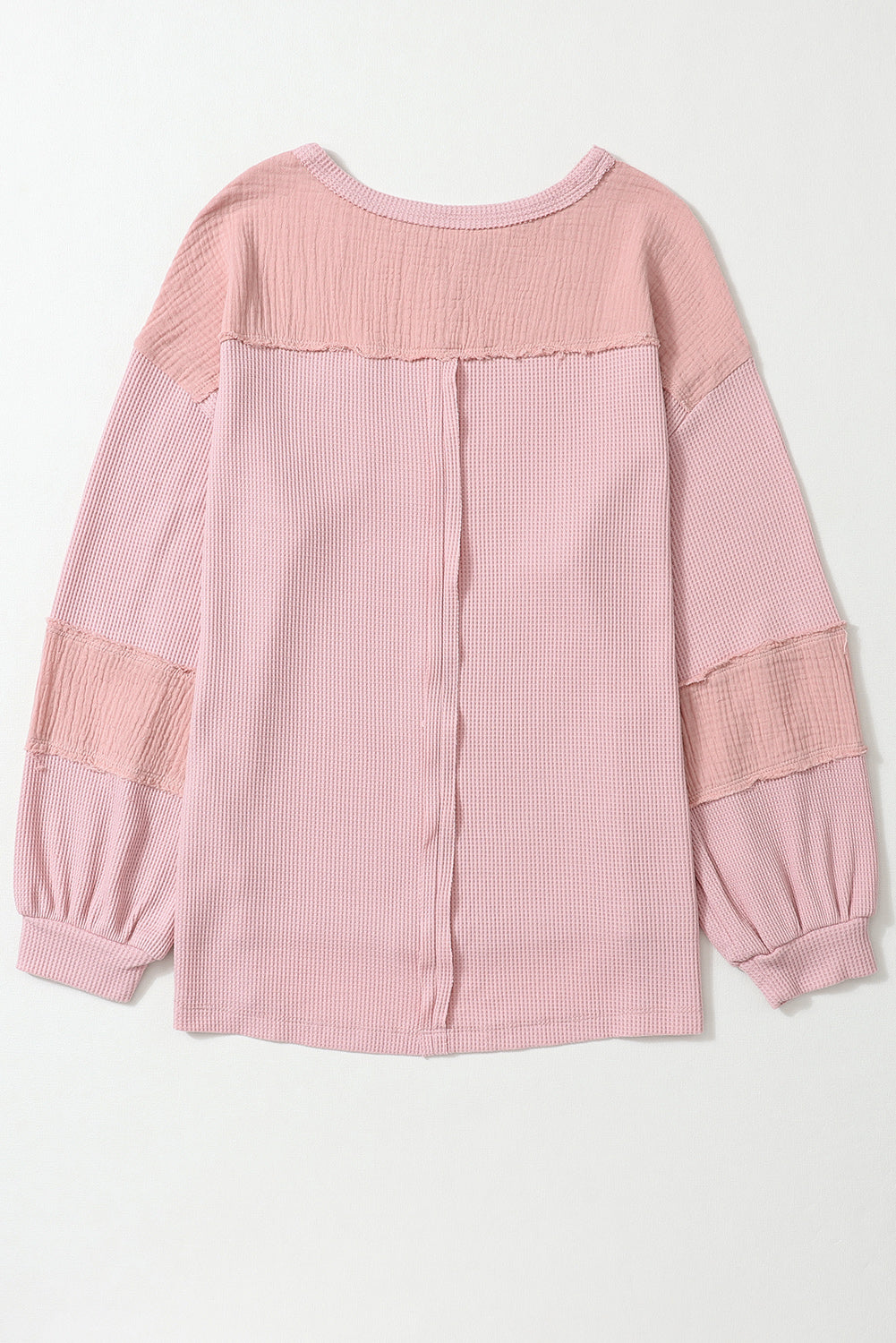 Pink Exposed Seam Patchwork Waffle Knit Top (on hand)