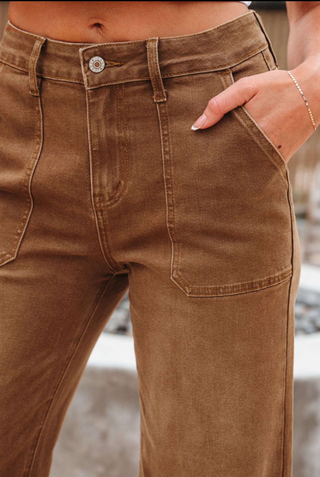 Brown Wide Leg Stretch Jeans