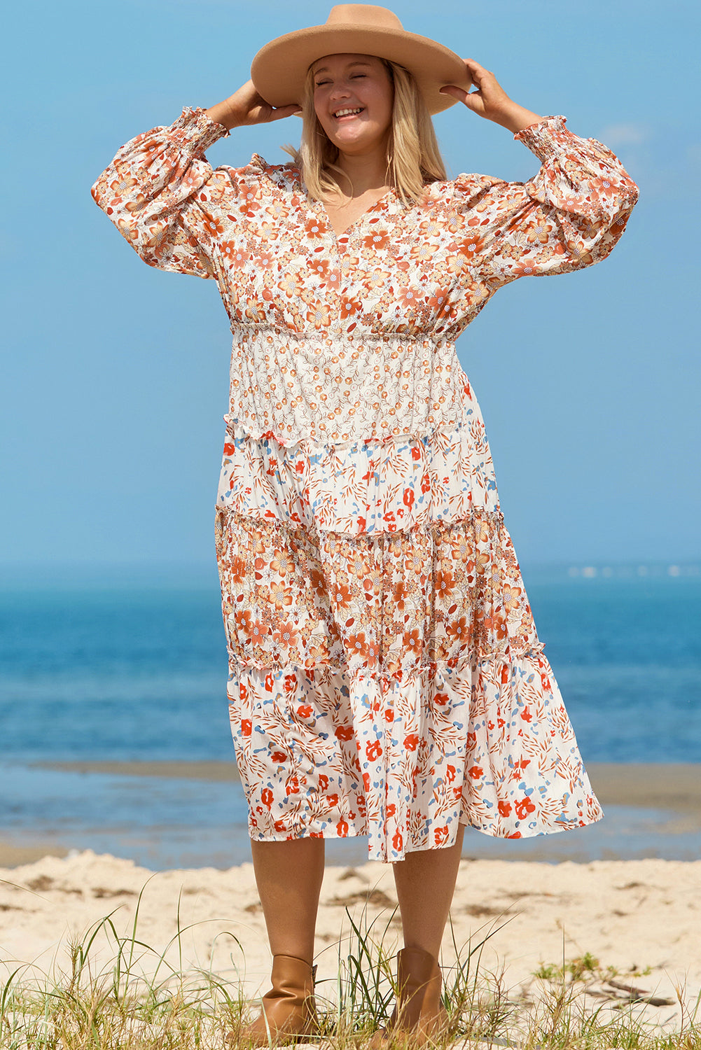 Plus Size Floral Tiered Ruffle Maxi Dress