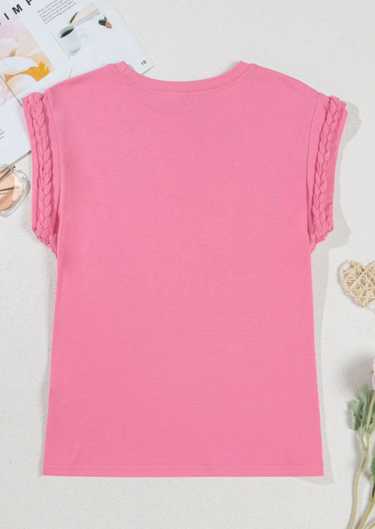 FINAL SALE—Pink Braided Sleeve Tee