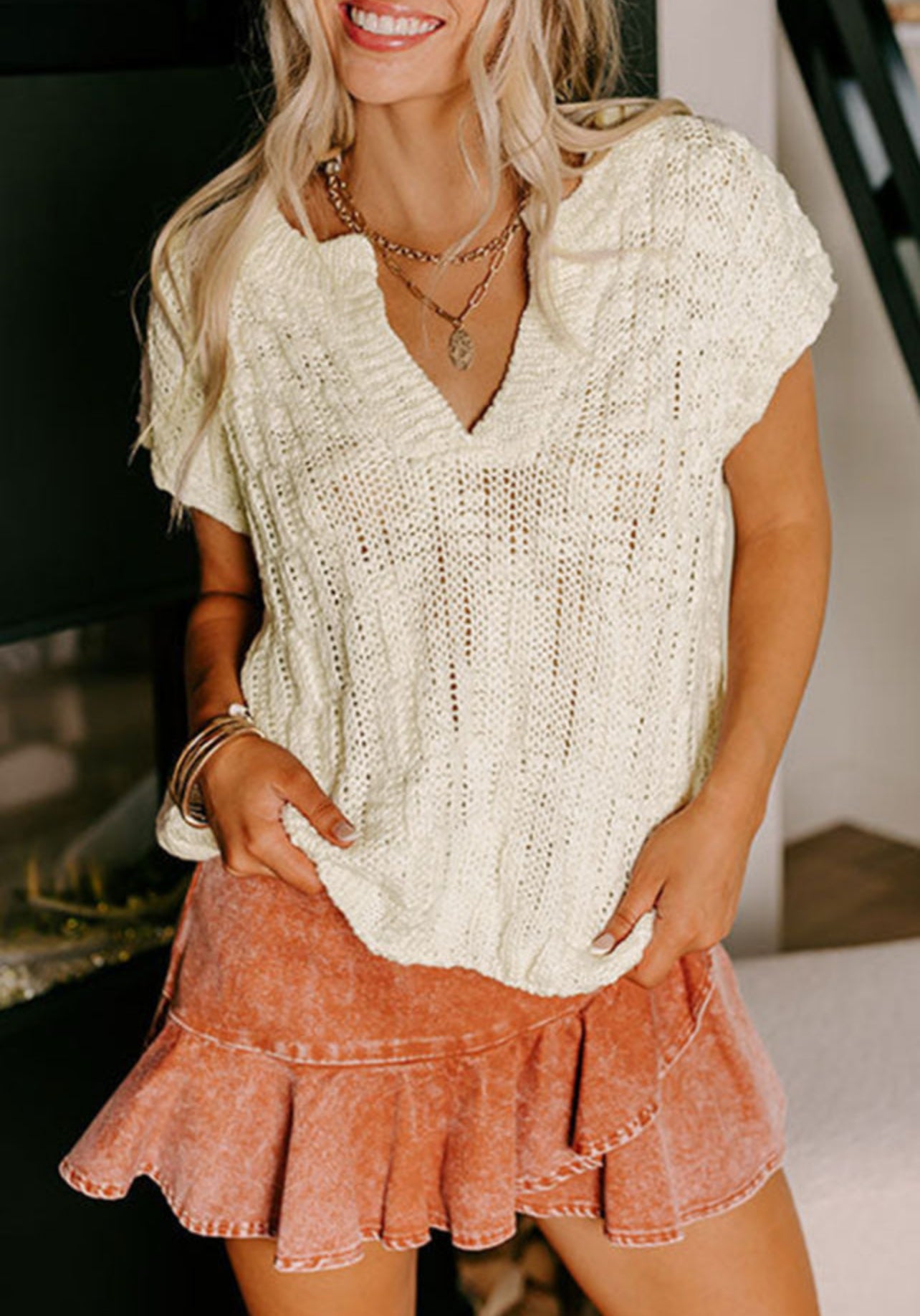 FINAL SALE—Beige Cap Sleeve Sweater