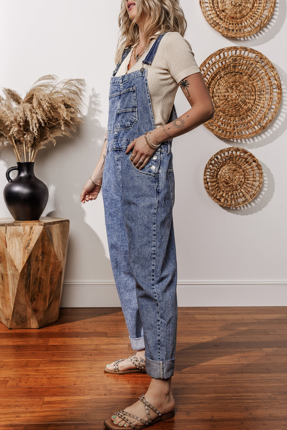 Blue Denim Straight Leg Overalls