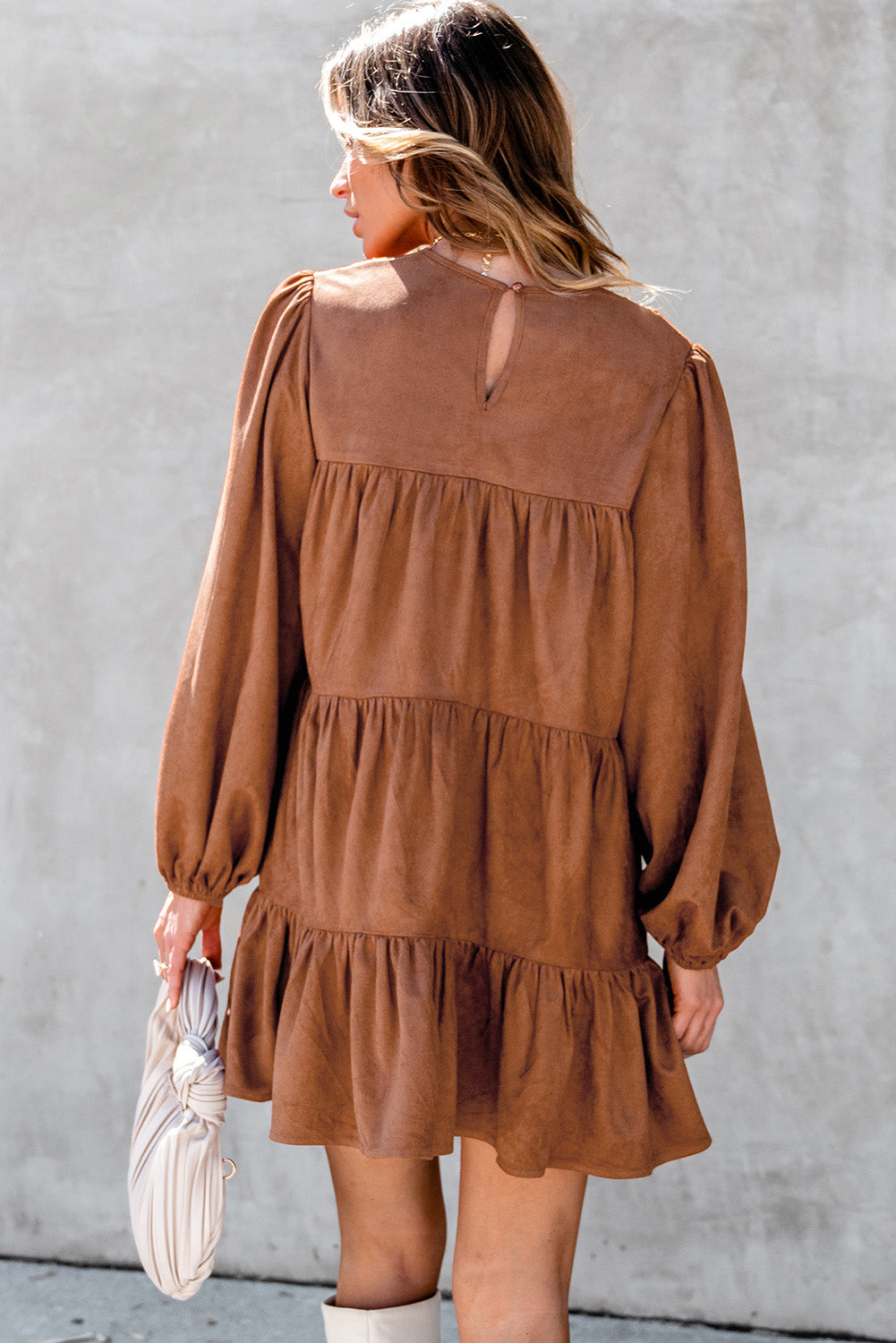 Brown Lace Ruffled Mini Dress