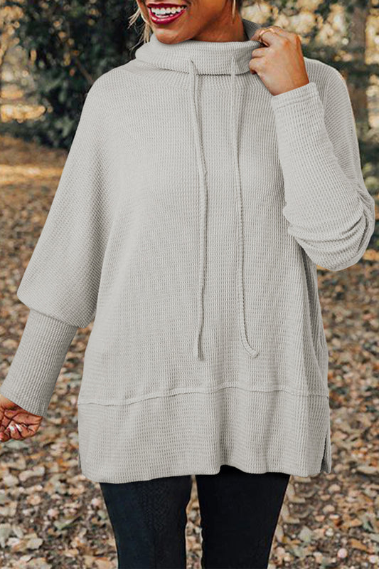Light Grey Textured Cowl Neck Oversize Top
