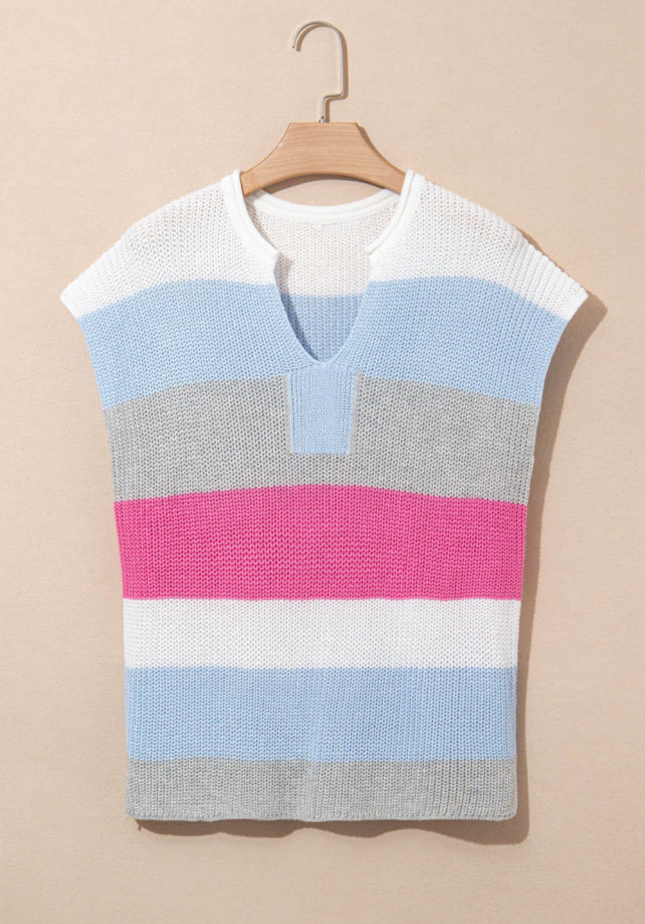 FINAL SALE—Blue Multi Stripe Short Sleeve Sweater