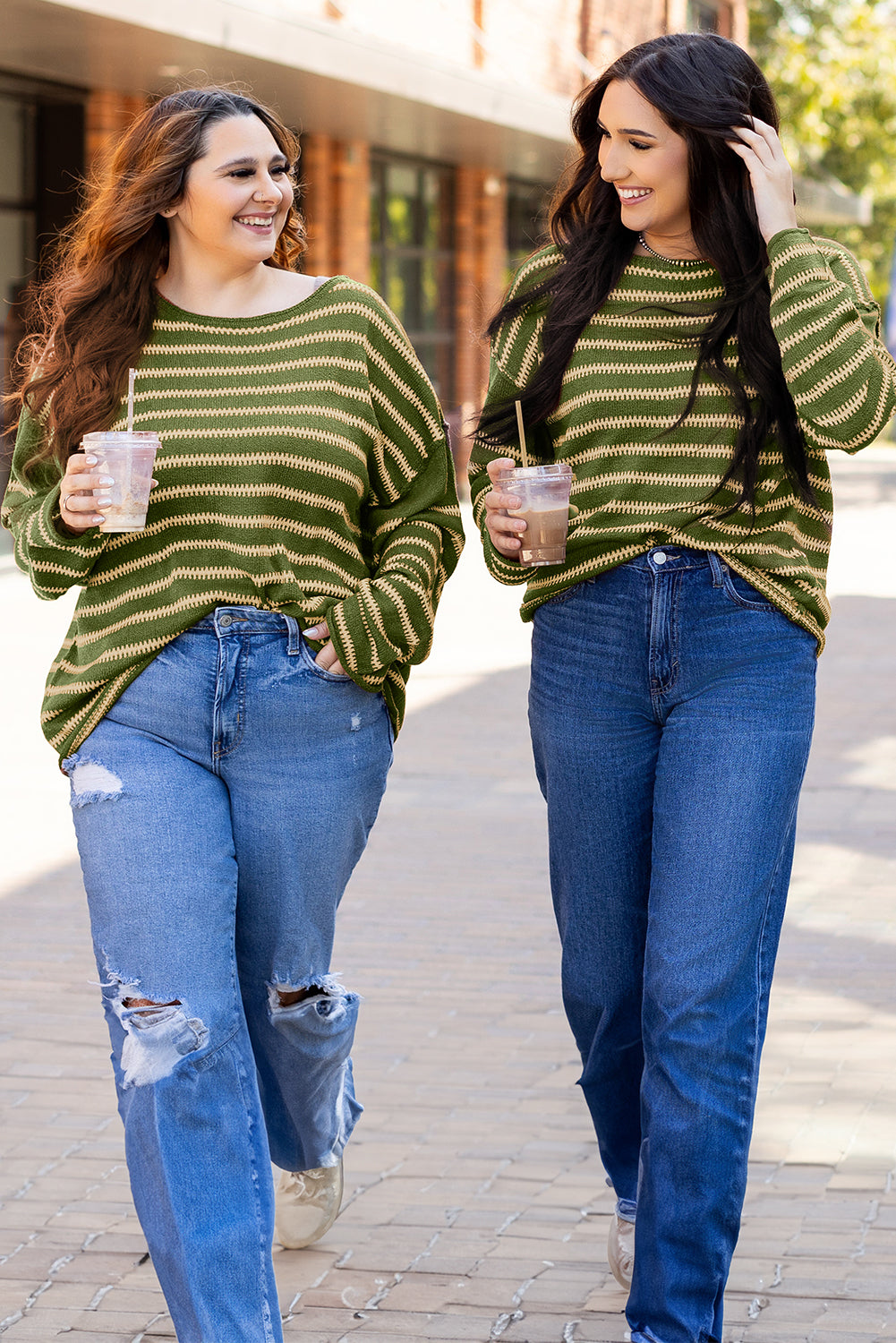 Green Stripe Casual Sweater