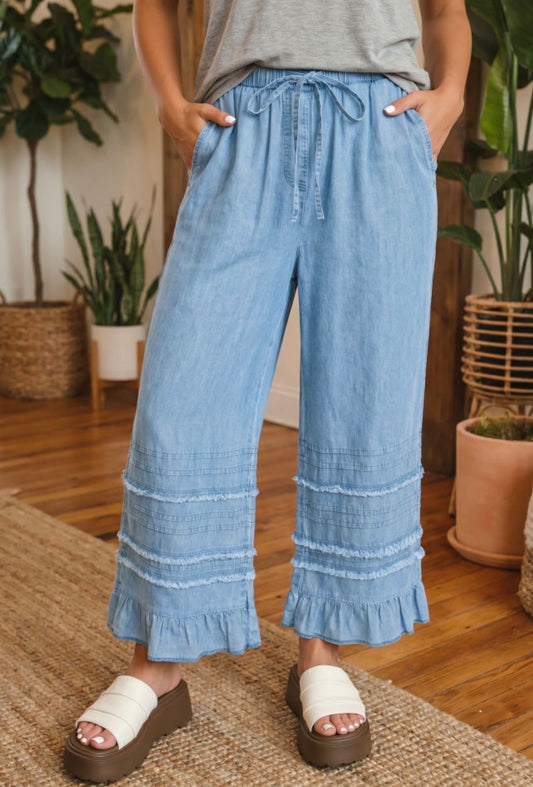 Light Blue Ruffled Chambray Jeans