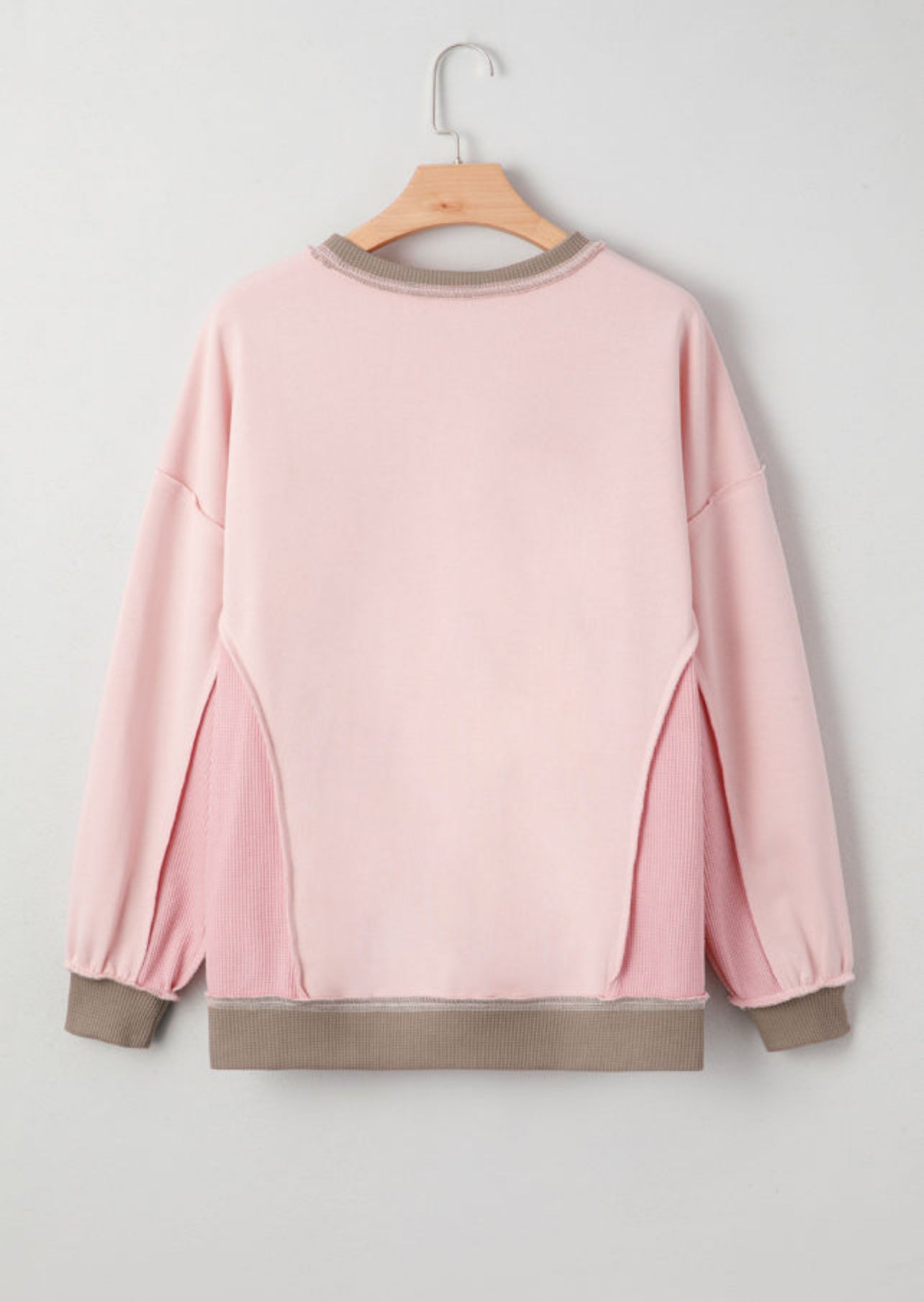 Pink Waffle Patchwork Oversized Sweatshirt