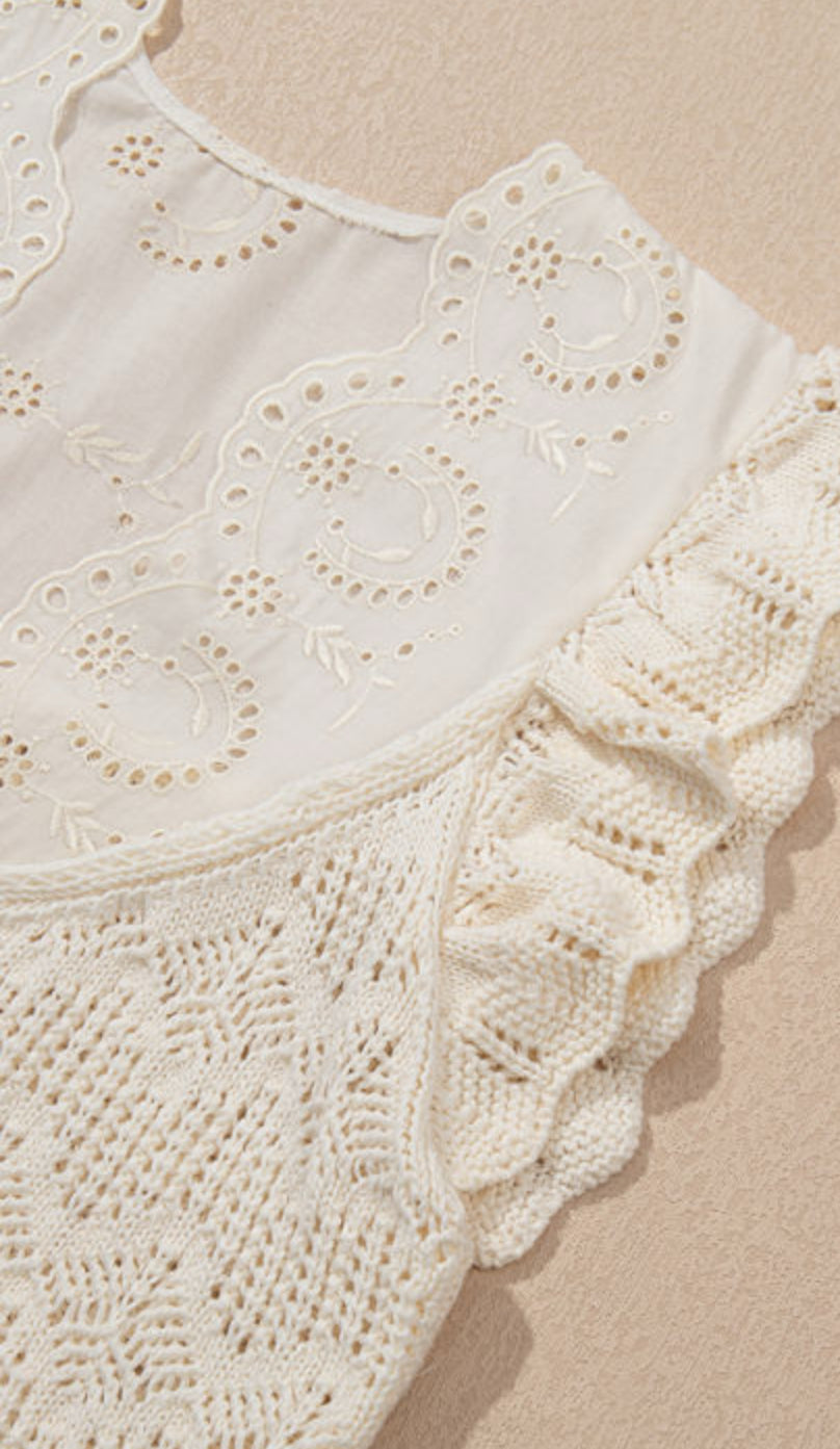 FINAL SALE—Beige Embroidered Cropped Sweater