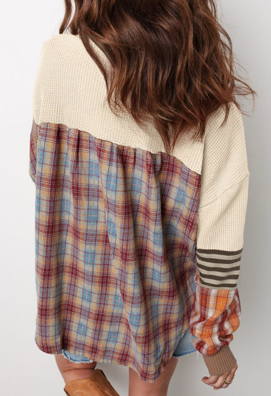 Beige Waffle Patchwork Top