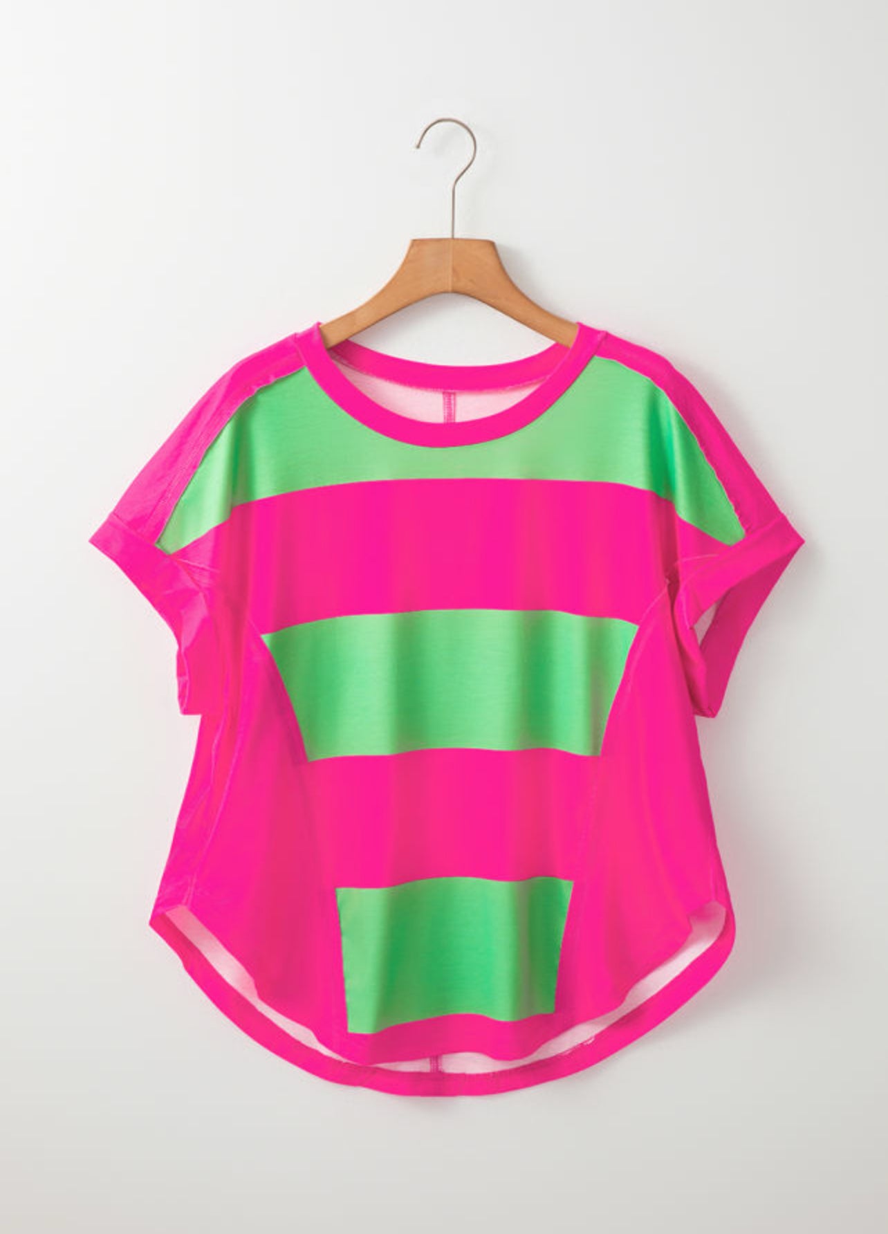 FINAL SALE—Pink & Green Stripe Round Hem T-shirt