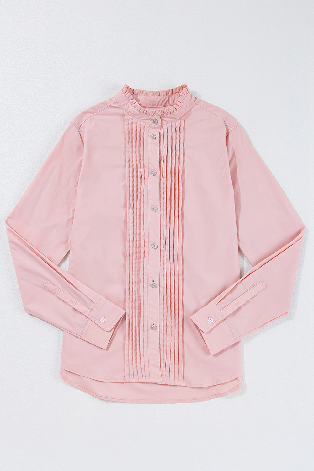 Pink Pleated Loose Fit Button-Up