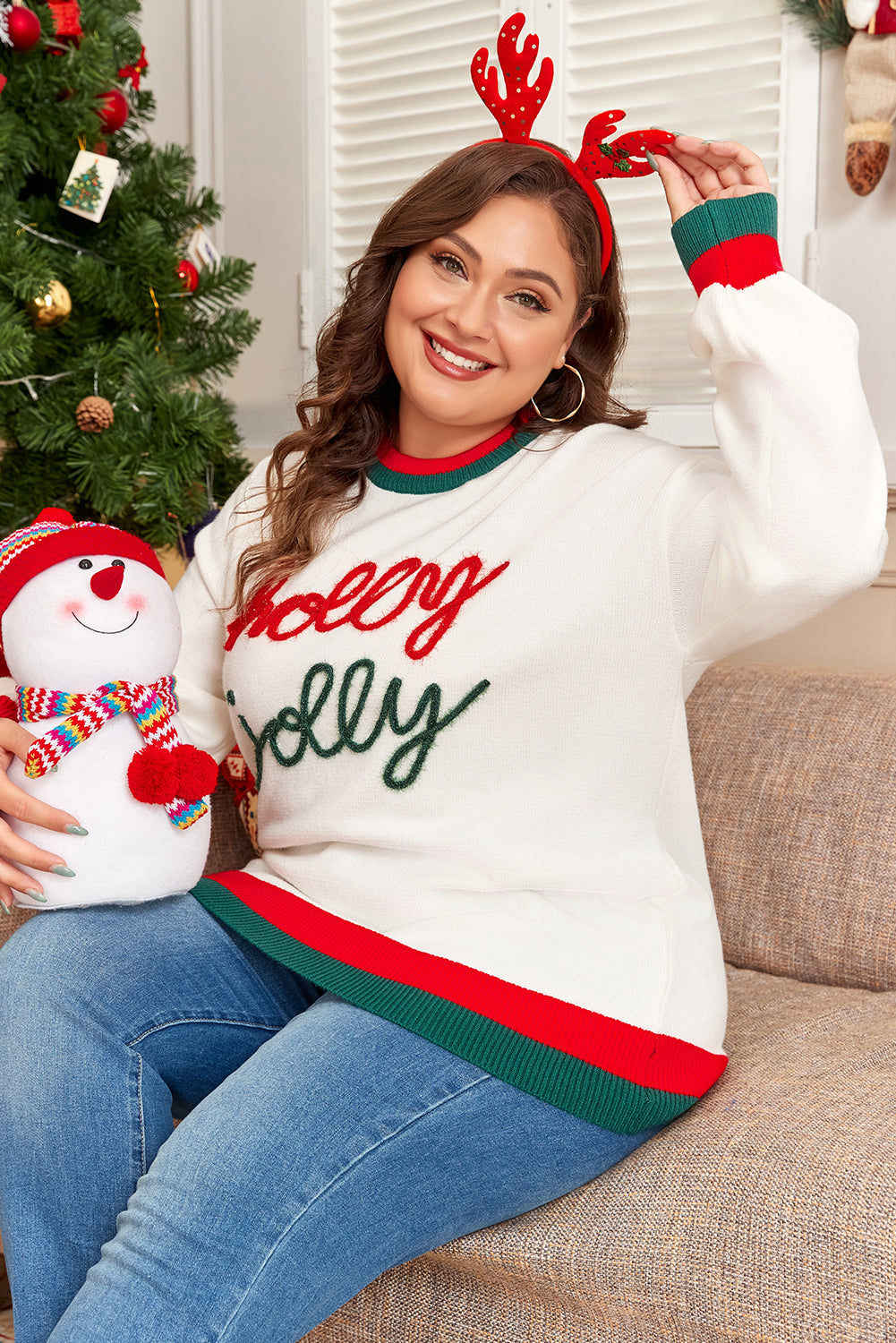 White Tinsel Holly Jolly Plus Size Sweater