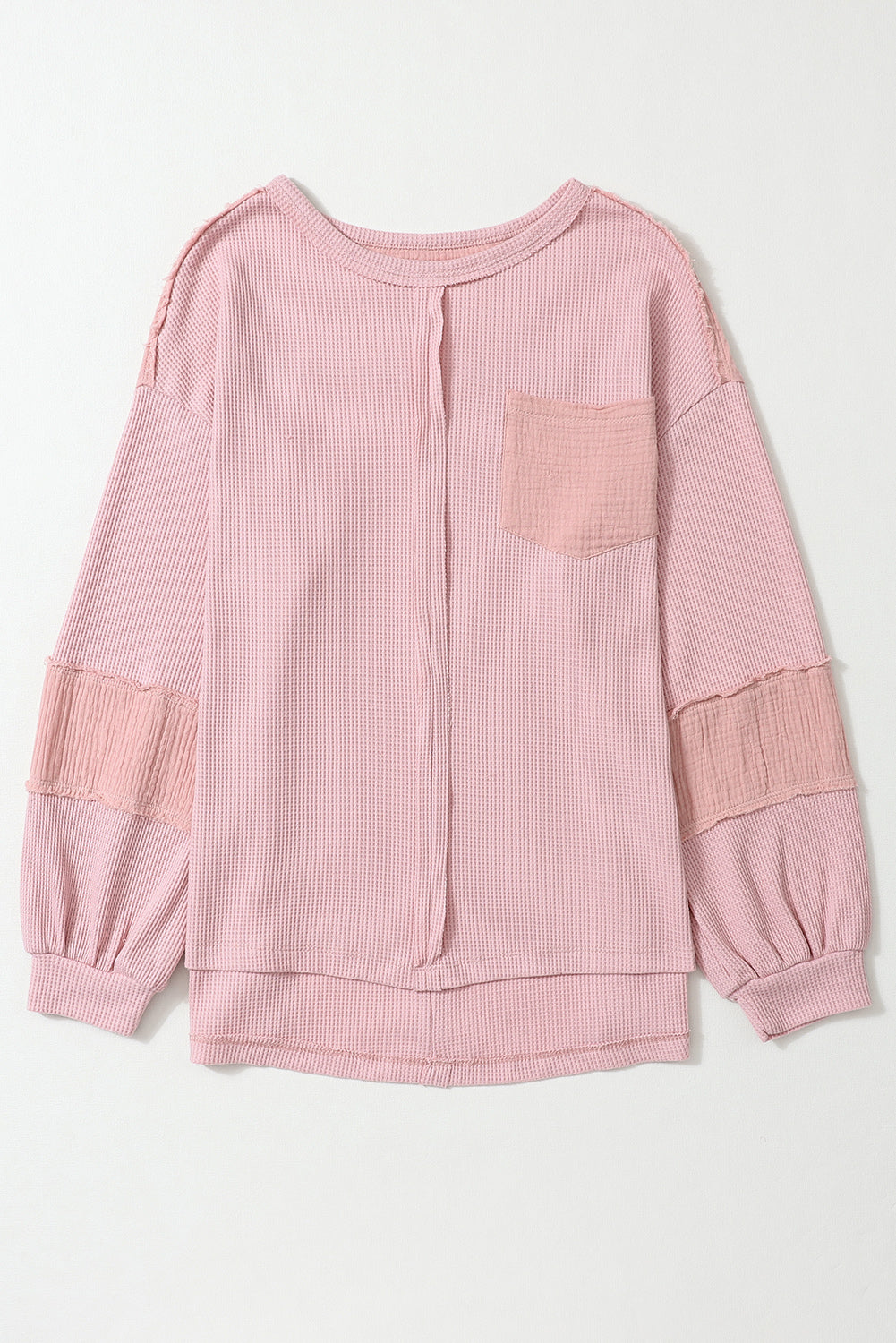 Pink Exposed Seam Patchwork Waffle Knit Top (on hand)