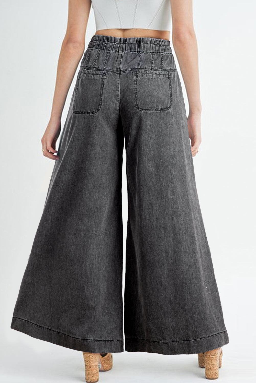 Gray Button Fly Wide Leg Jeans