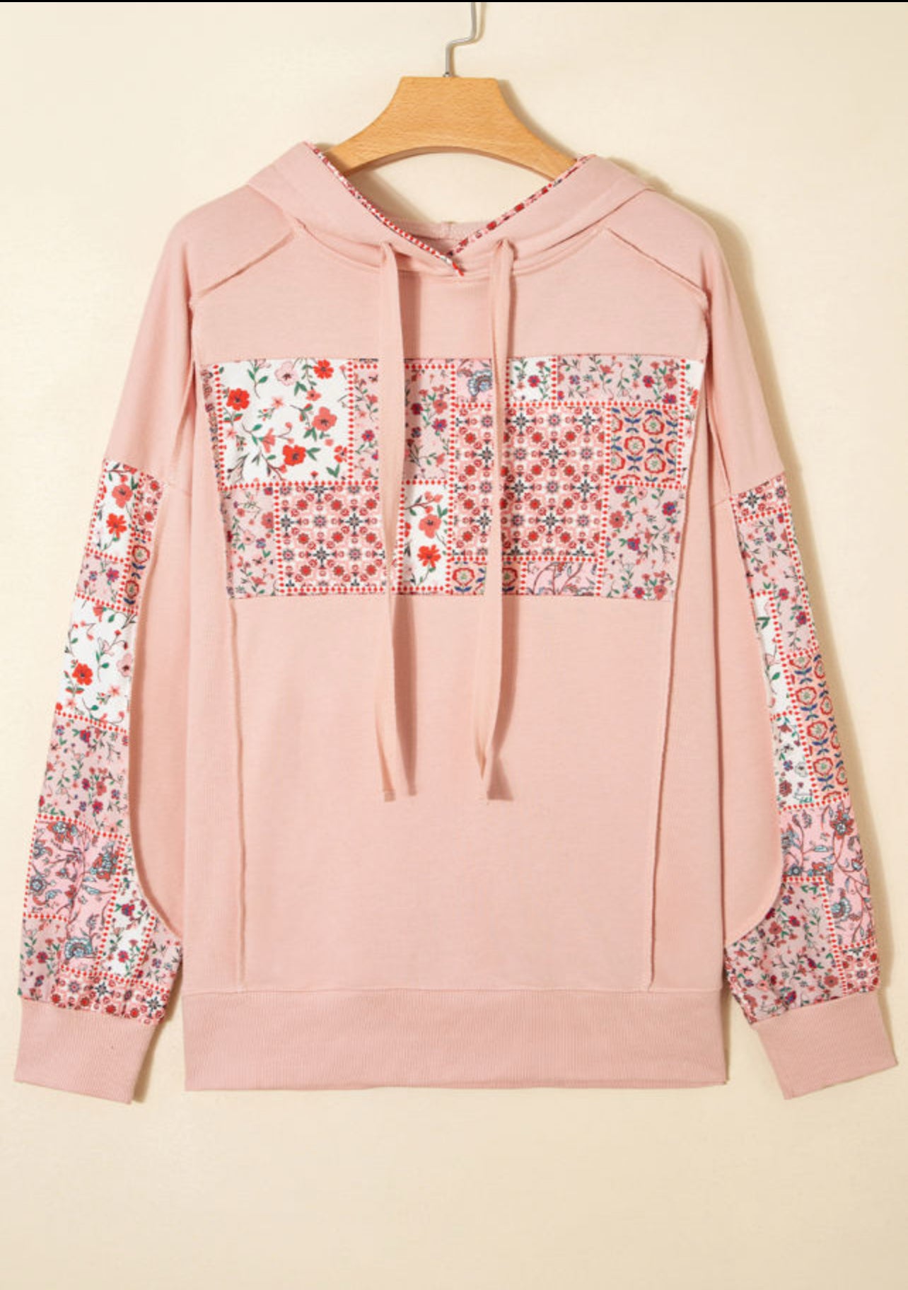 Pink Floral Patchwork Hoodie-LOCAL