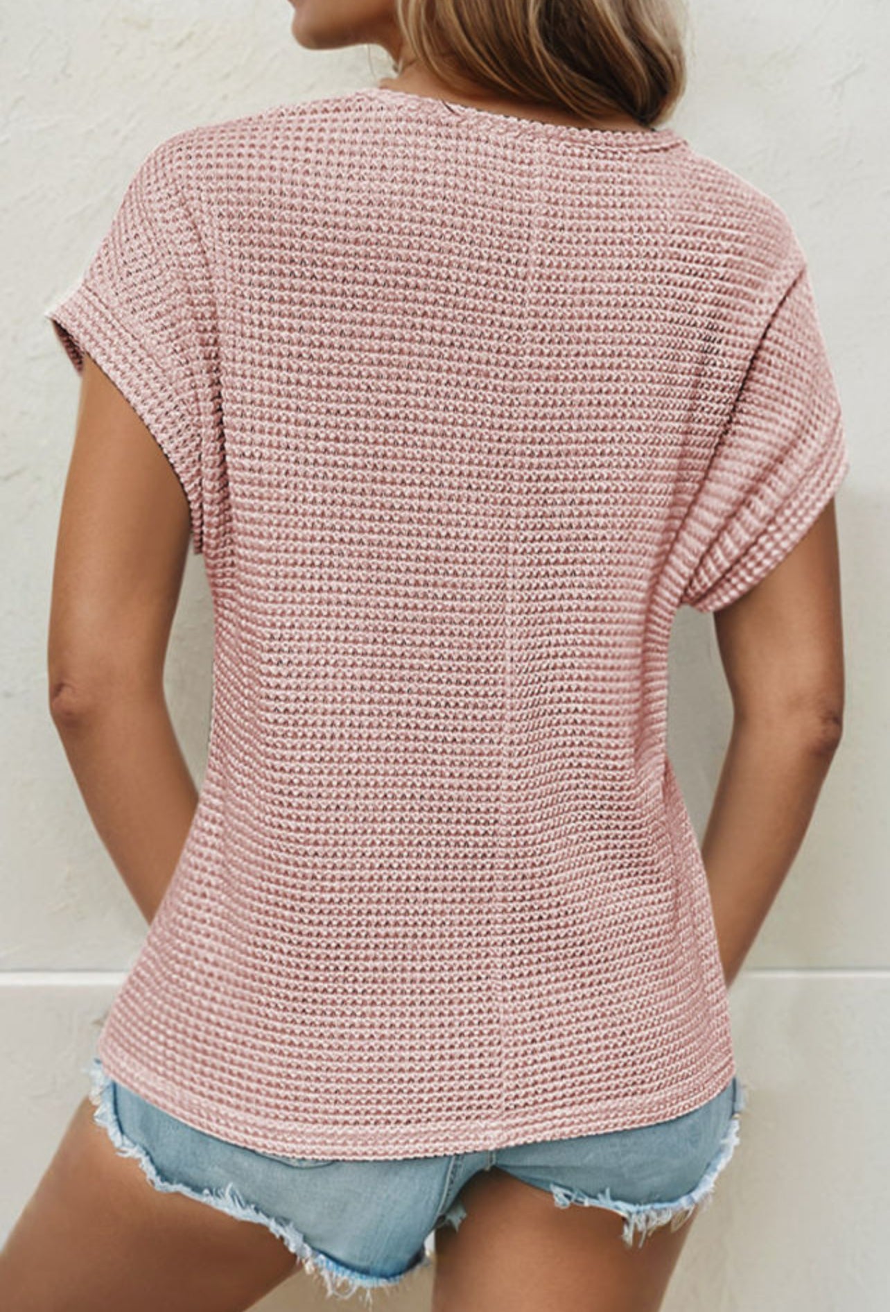FINAL SALE—Pink Waffle and Lace T-shirt
