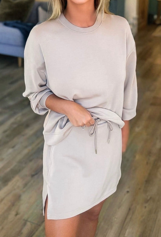 Light Khaki Sweatshirt and Skirt Set