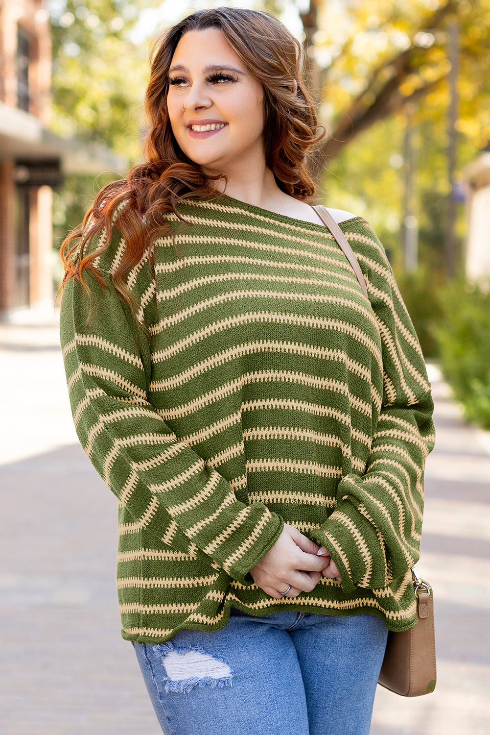 Green Stripe Casual Sweater